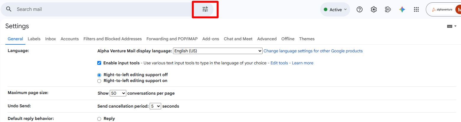 Click Show search options in the Gmail search bar.